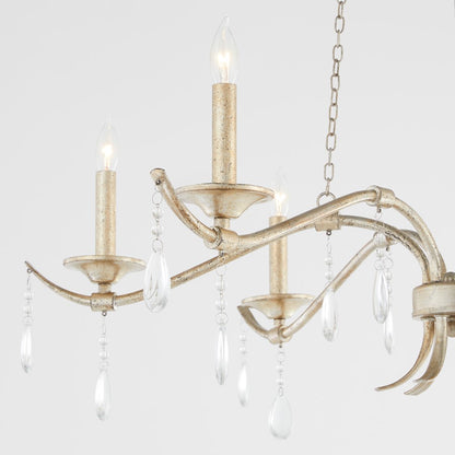 6 Light 36" Chandelier, Aged Silver Leaf