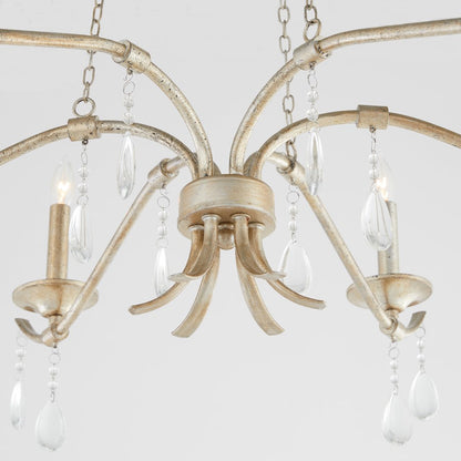 6 Light 36" Chandelier, Aged Silver Leaf