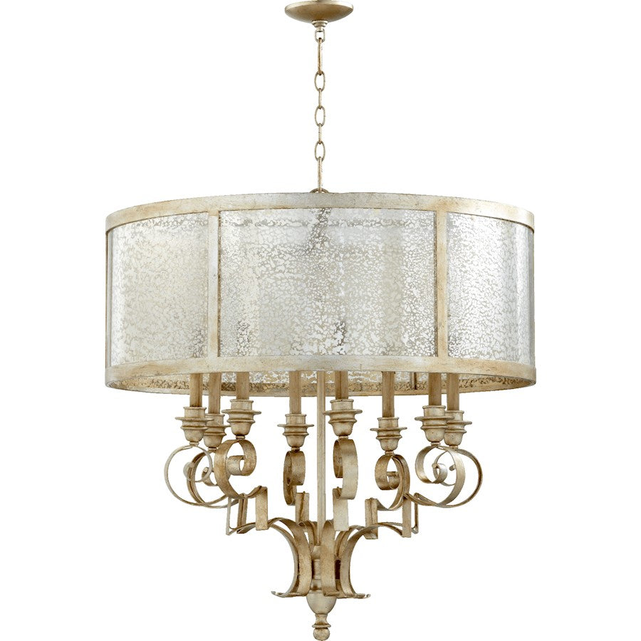 Quorum Champlain 8 Light Chandelier, Aged Silver Leaf