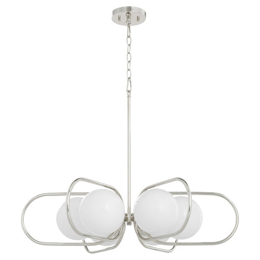 Quorum Belmont 6Lt Chandelier, Polished Nickel/Satin Opal - 6137-6-62