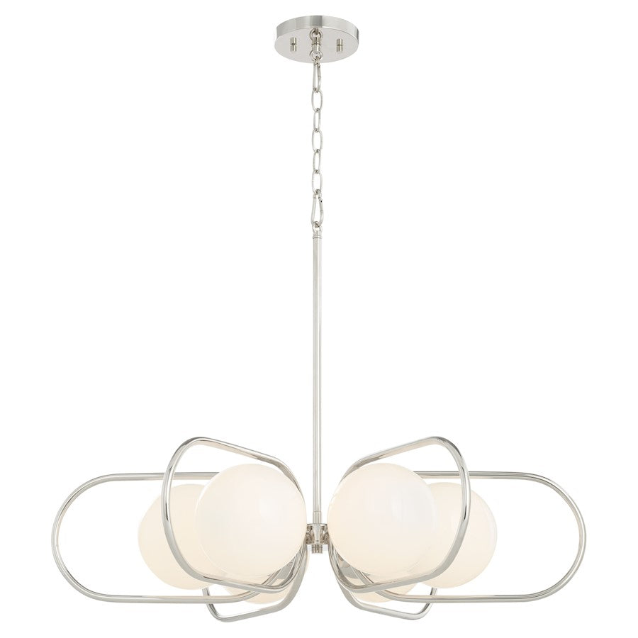 6 Light Chandelier, Polished Nickel