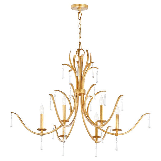 6 Light Chandelier, Gold Leaf