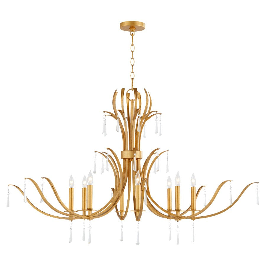 8 Light Chandelier, Gold Leaf
