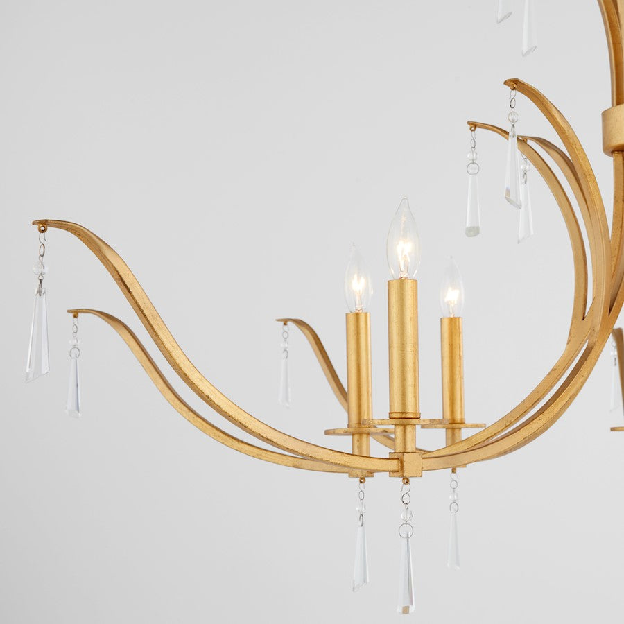 8 Light Chandelier, Gold Leaf