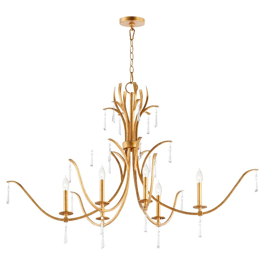 6 Light Chandelier, Gold Leaf
