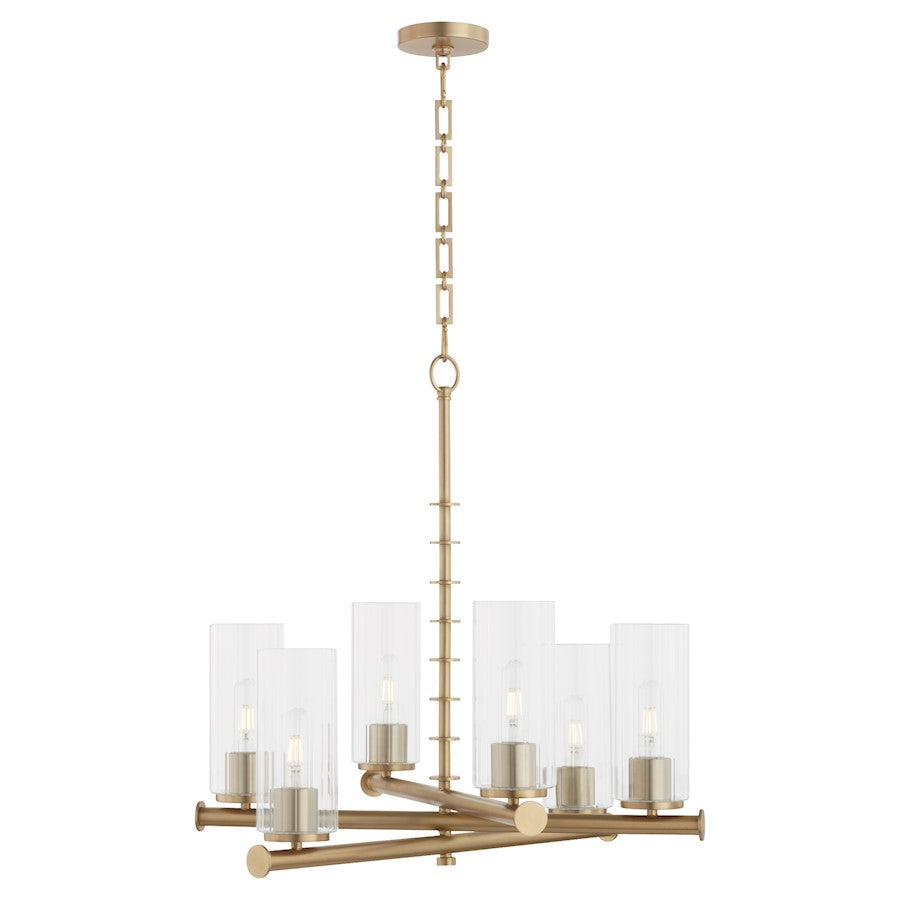 6 Light Chandelier, Aged Brass