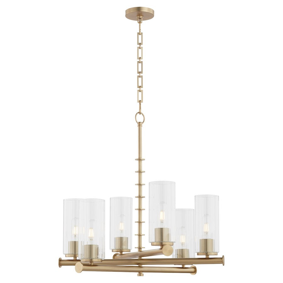 6 Light Chandelier, Aged Brass
