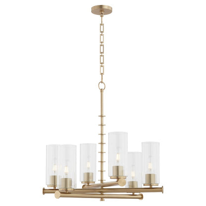 6 Light Chandelier, Aged Brass