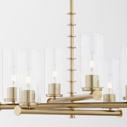 6 Light Chandelier, Aged Brass