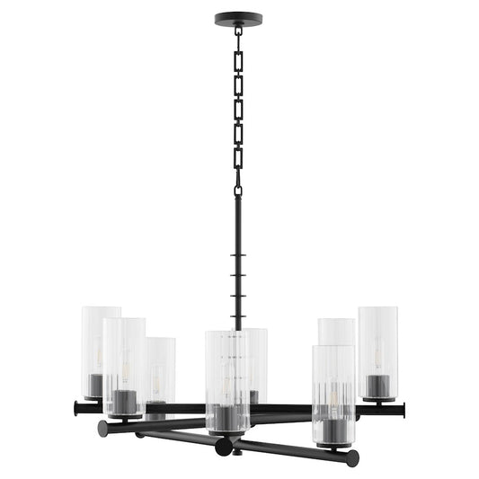 Quorum Juniper 8Lt Chandelier, Matte Black/Clear/Fluted - 641-8-59