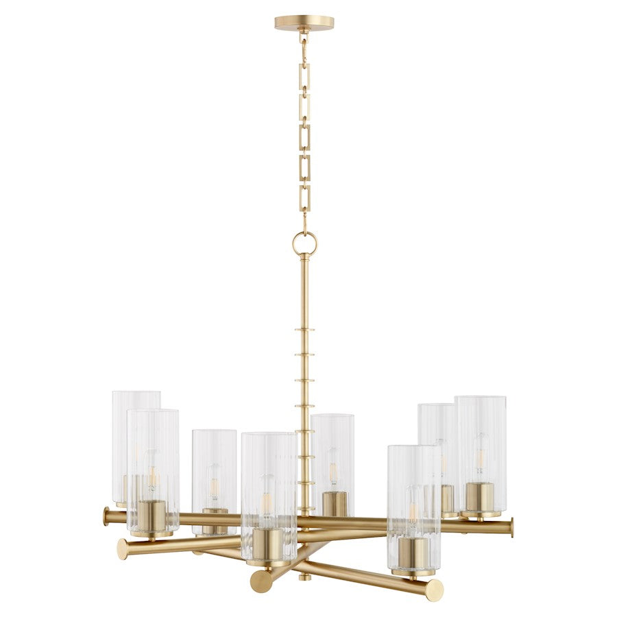 Quorum Juniper 8Lt Chandelier, Aged Brass/Clear/Fluted - 641-8-80