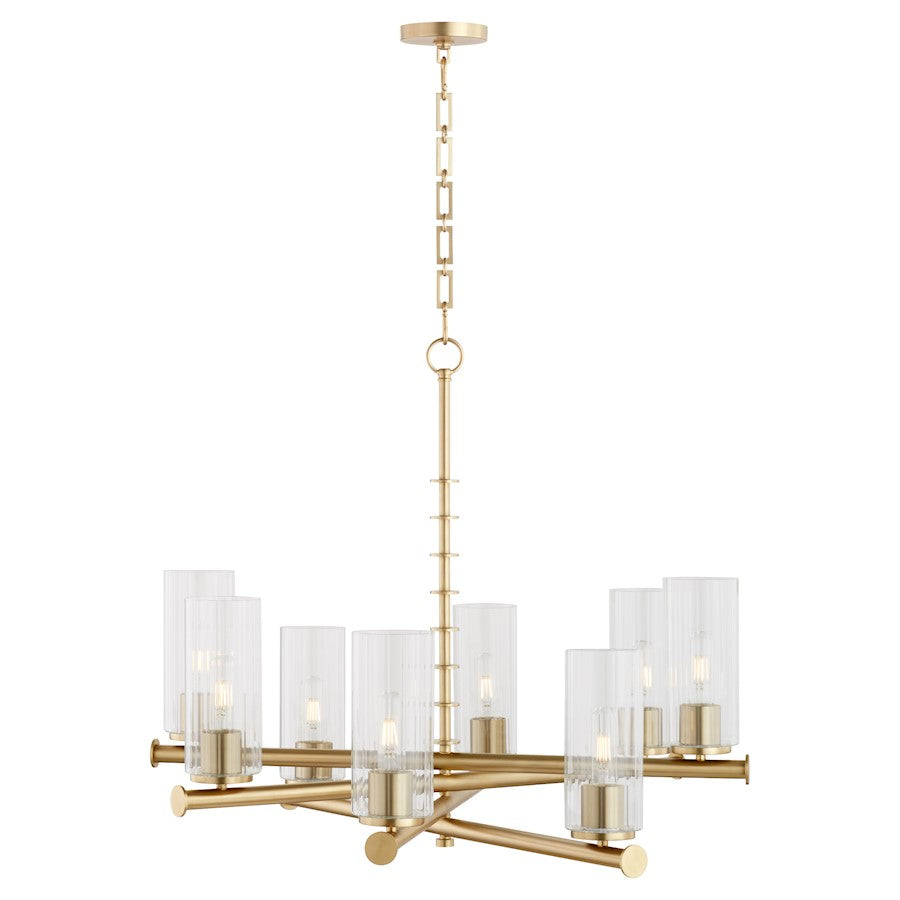 8 Light Chandelier, Aged Brass