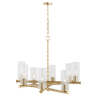 8 Light Chandelier, Aged Brass