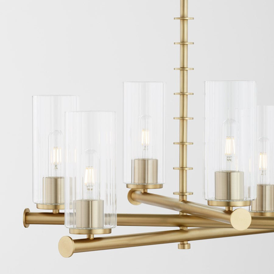 8 Light Chandelier, Aged Brass
