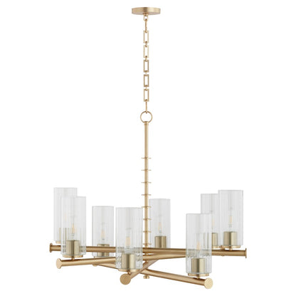 8 Light Chandelier, Aged Brass