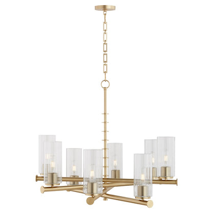 8 Light Chandelier, Aged Brass