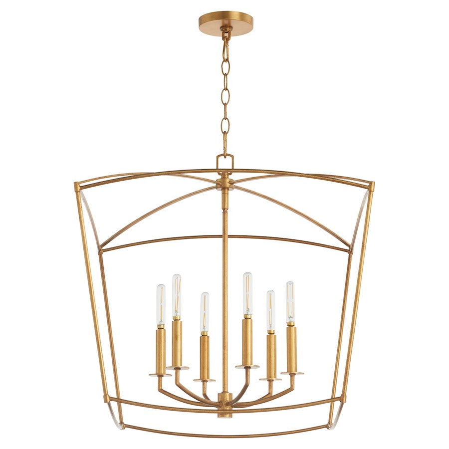 Quorum Mantle 6Lt Pendant, Gold Leaf - 6412-6-74