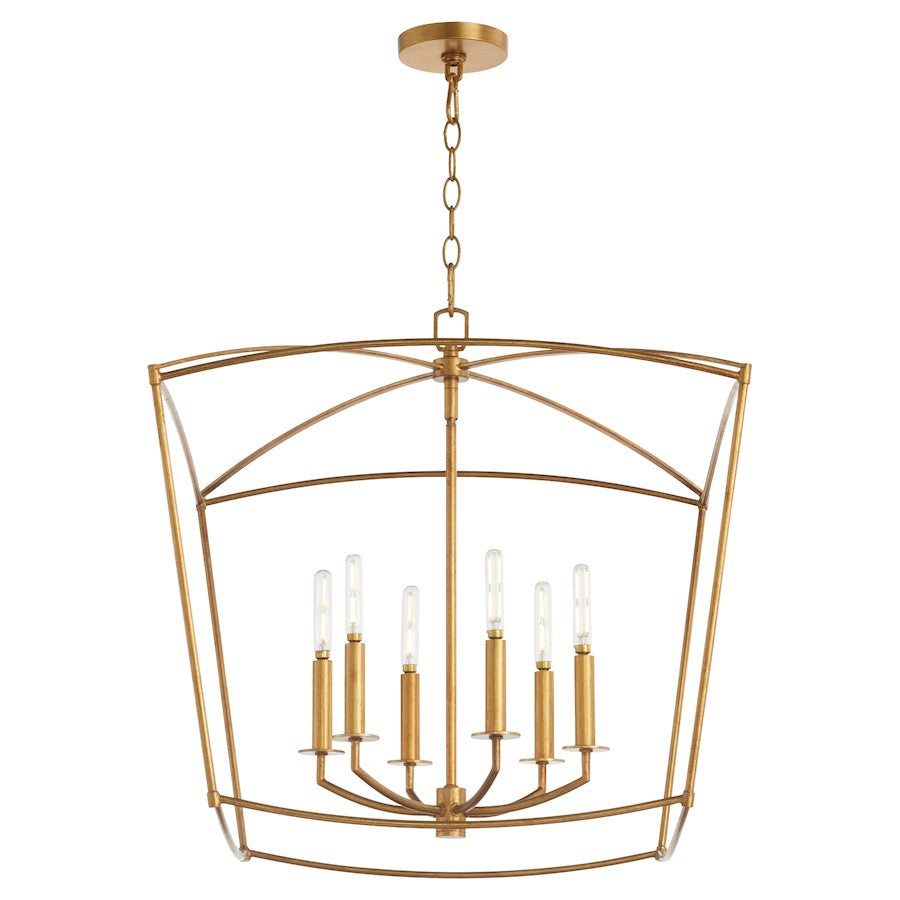 6 Light Pendant, Gold Leaf