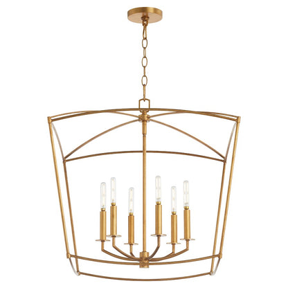 6 Light Pendant, Gold Leaf