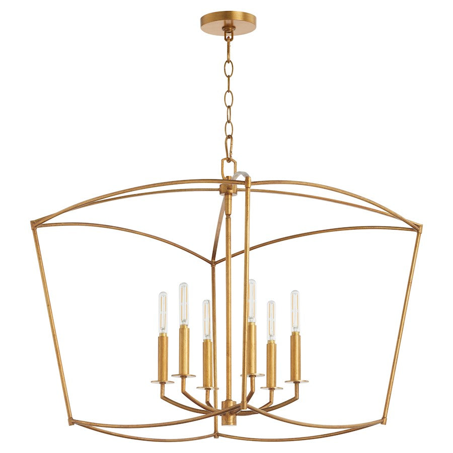 6 Light Pendant, Gold Leaf