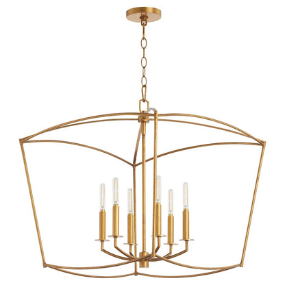 6 Light Pendant, Gold Leaf
