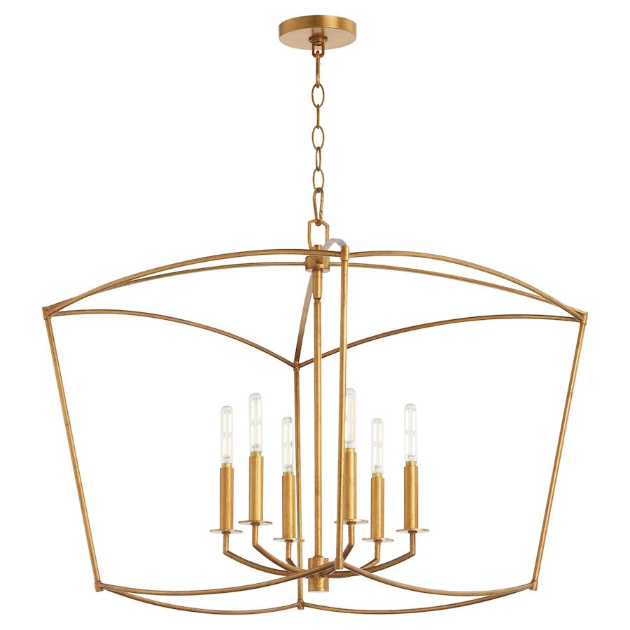 6 Light Pendant, Gold Leaf