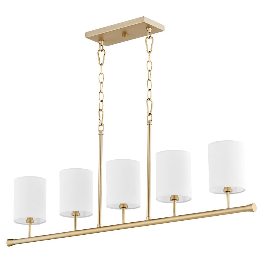5 Light Linear Chandelier, Aged Brass