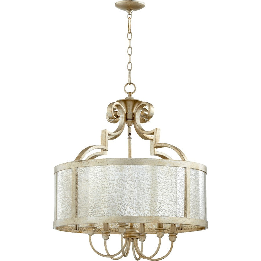 Quorum Champlain 6 Light Pendant, Aged Silver Leaf