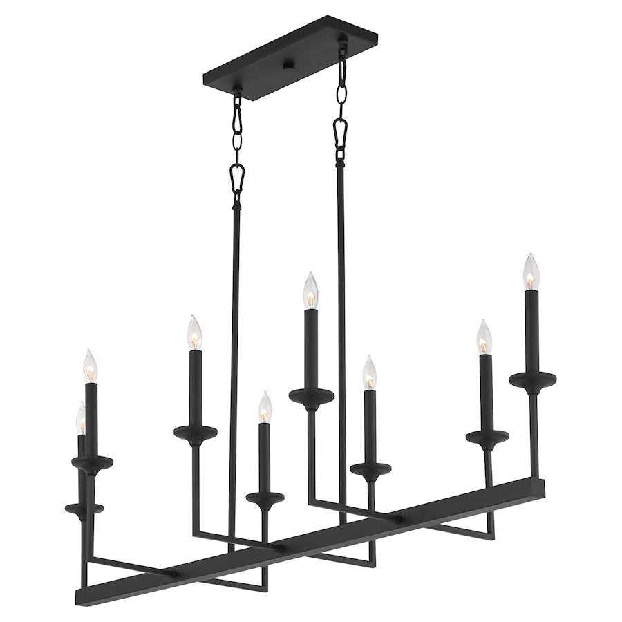 8 Light Linear Chandelier, Matte Black