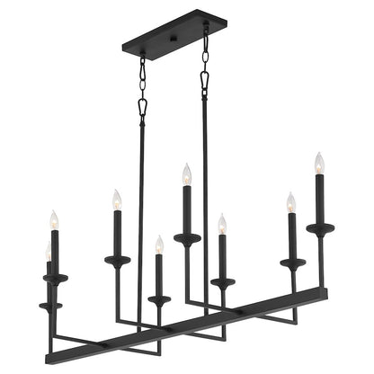 8 Light Linear Chandelier, Matte Black