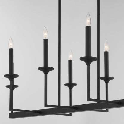 8 Light Linear Chandelier, Matte Black
