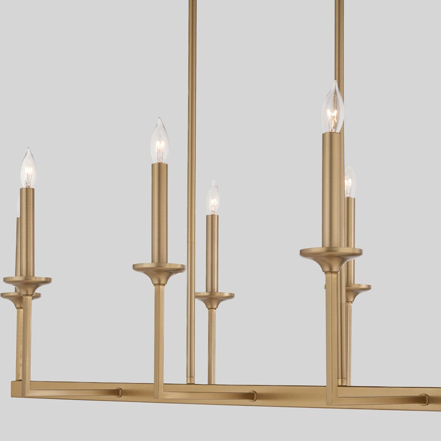 8 Light Linear Chandelier, Aged Brass