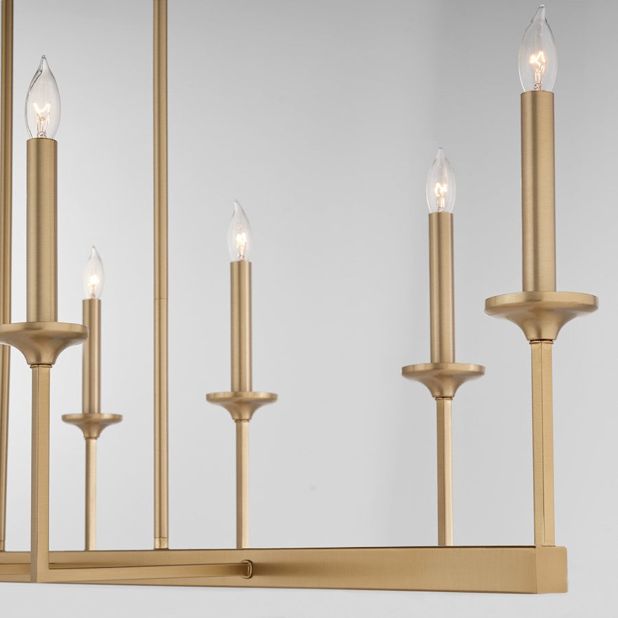 8 Light Linear Chandelier, Aged Brass