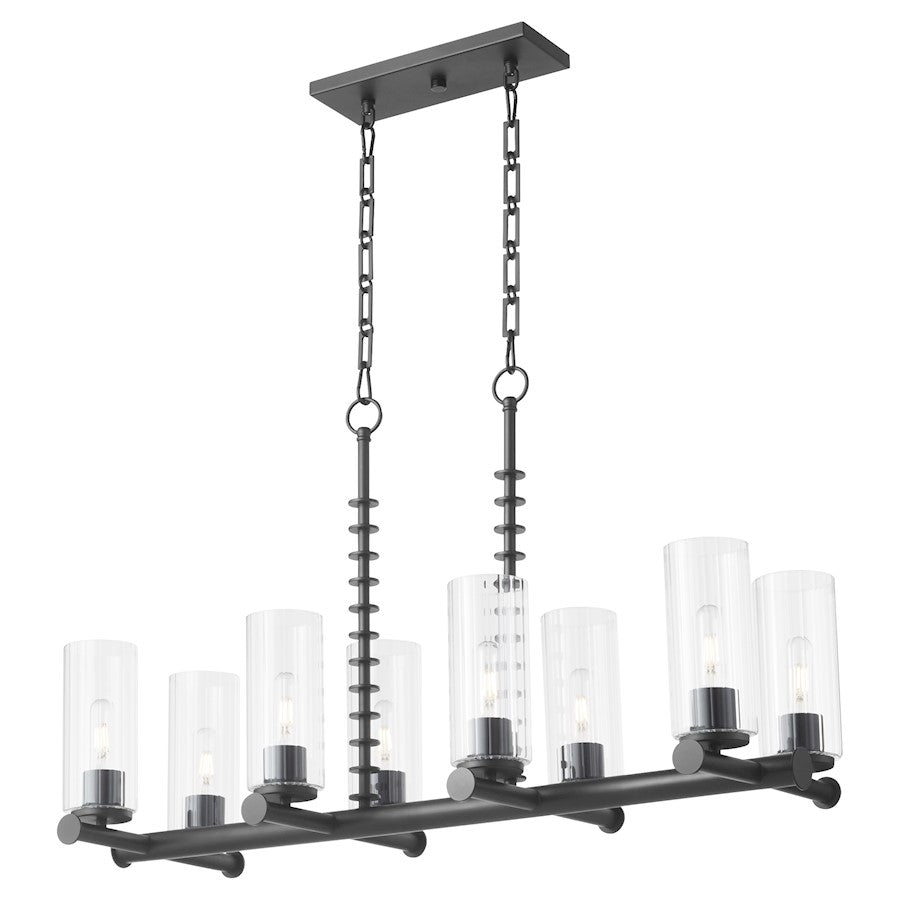 8 Light Linear Chandelier, Matte Black