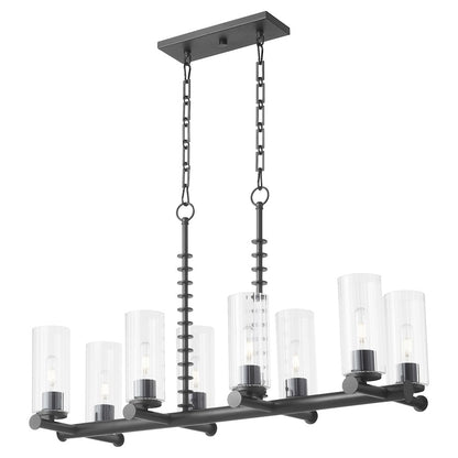 8 Light Linear Chandelier, Matte Black