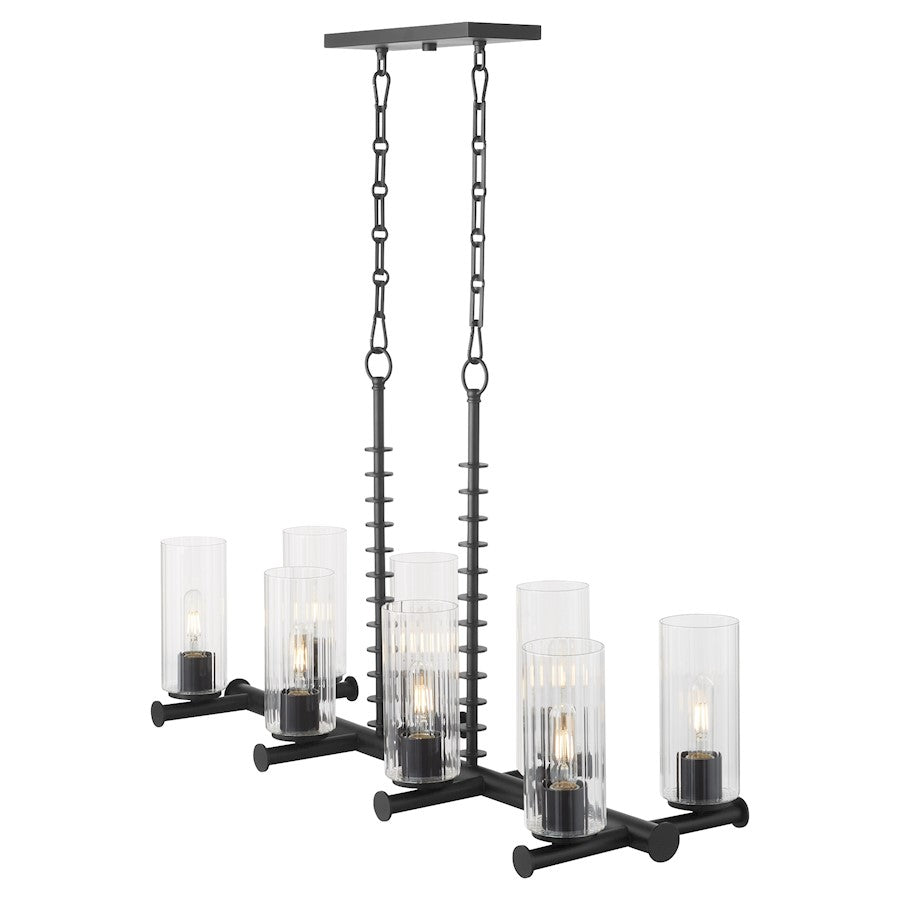 8 Light Linear Chandelier, Matte Black