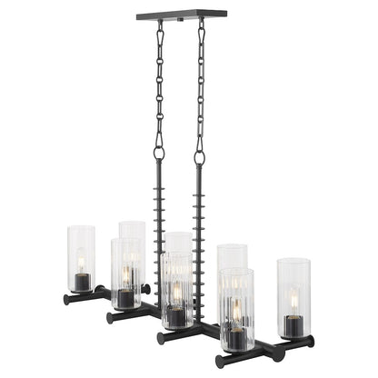 8 Light Linear Chandelier, Matte Black