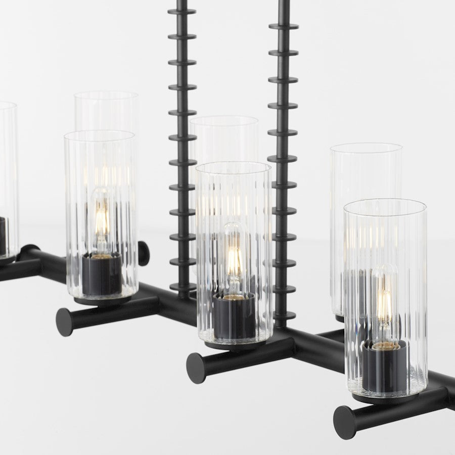 8 Light Linear Chandelier, Matte Black