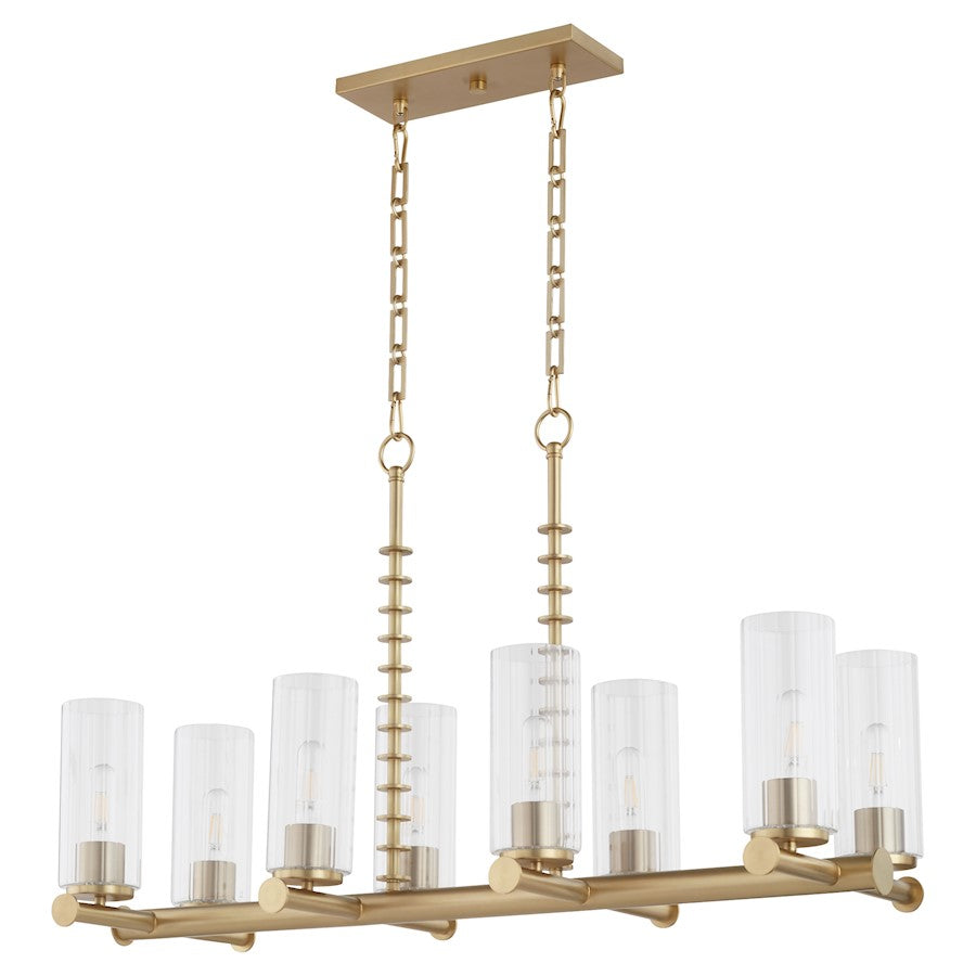 Quorum Juniper 8Lt Linear Chandelier, Aged Brass/Clear/Fluted - 651-8-80