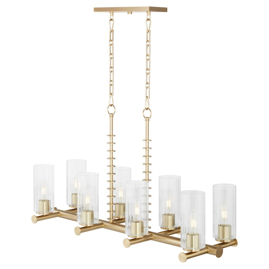 8 Light Linear Chandelier, Aged Brass
