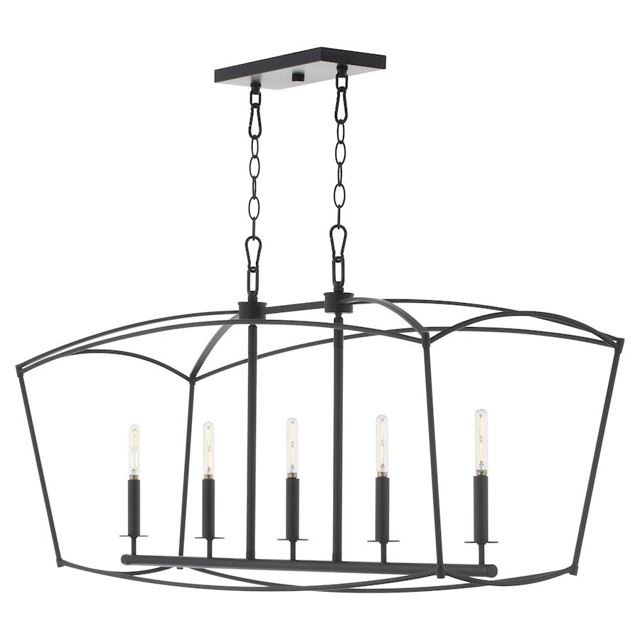 5 Light Linear Chandelier, Matte Black