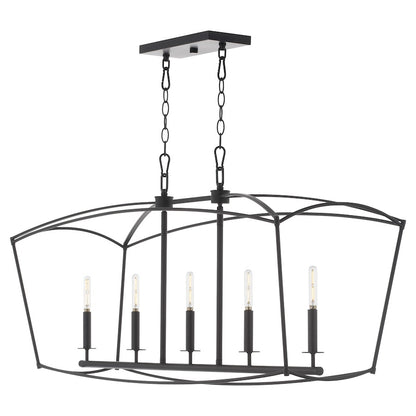 5 Light Linear Chandelier, Matte Black