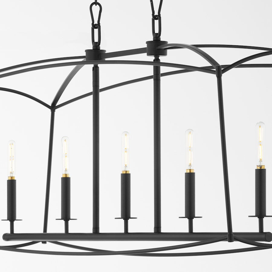 5 Light Linear Chandelier, Matte Black