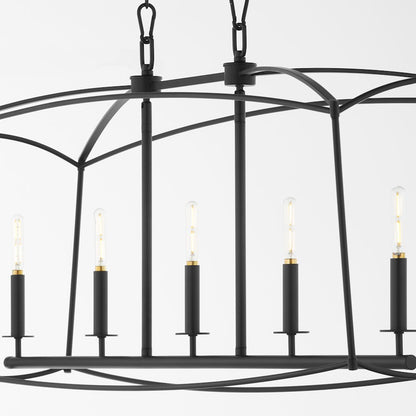 5 Light Linear Chandelier, Matte Black