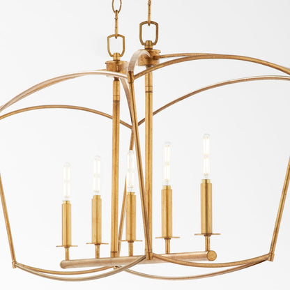 5 Light Linear Chandelier, Gold Leaf