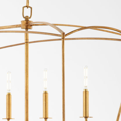 5 Light Linear Chandelier, Gold Leaf