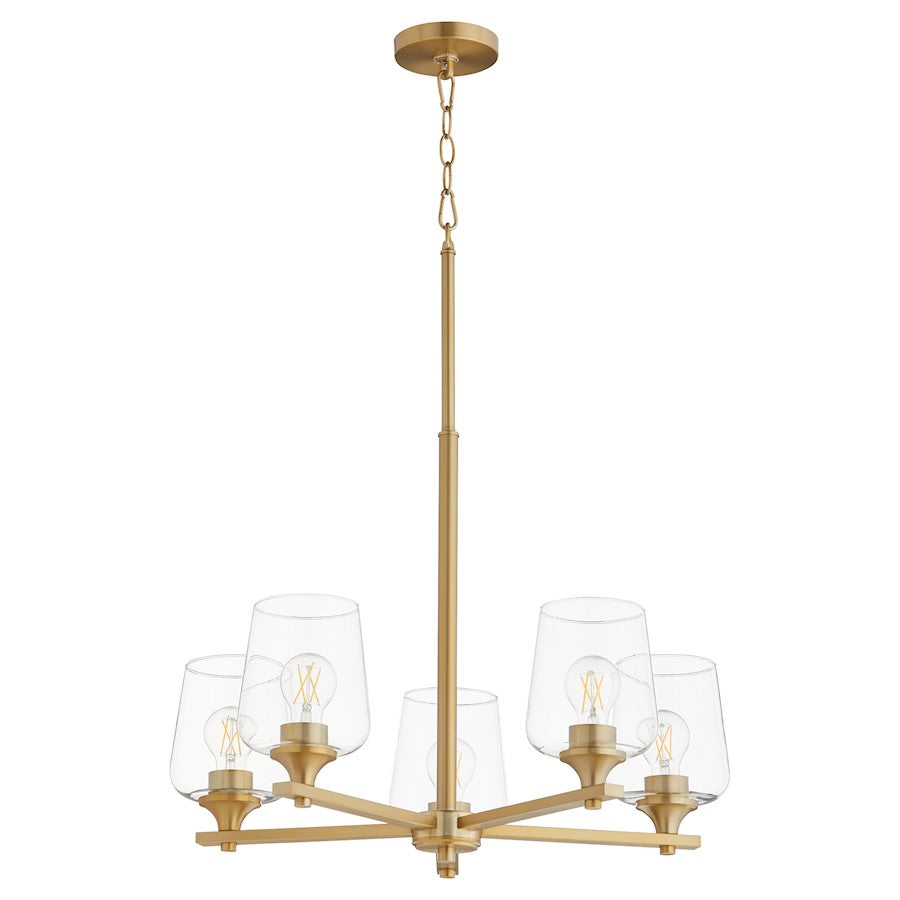 Quorum Veno 5Lt Chandelier, Aged Brass/Clear - 658-5-80