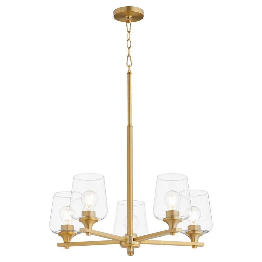 5 Light Chandelier, Aged Brass