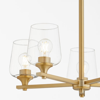 5 Light Chandelier, Aged Brass