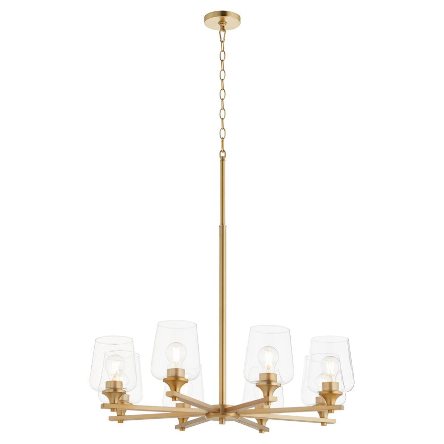 8 Light Chandelier, Aged Brass